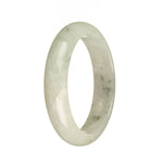 A beautiful half moon-shaped Burma Jade bracelet with a genuine natural icy white color and delicate grey specks throughout.