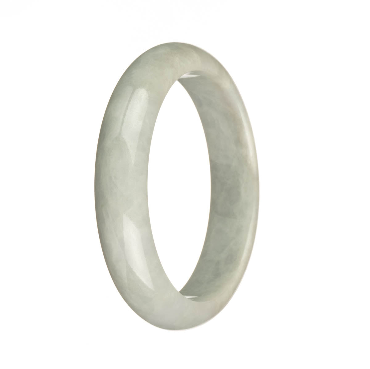 A high-quality, half-moon shaped Burmese Jade bangle bracelet in a beautiful greyish lavender color.