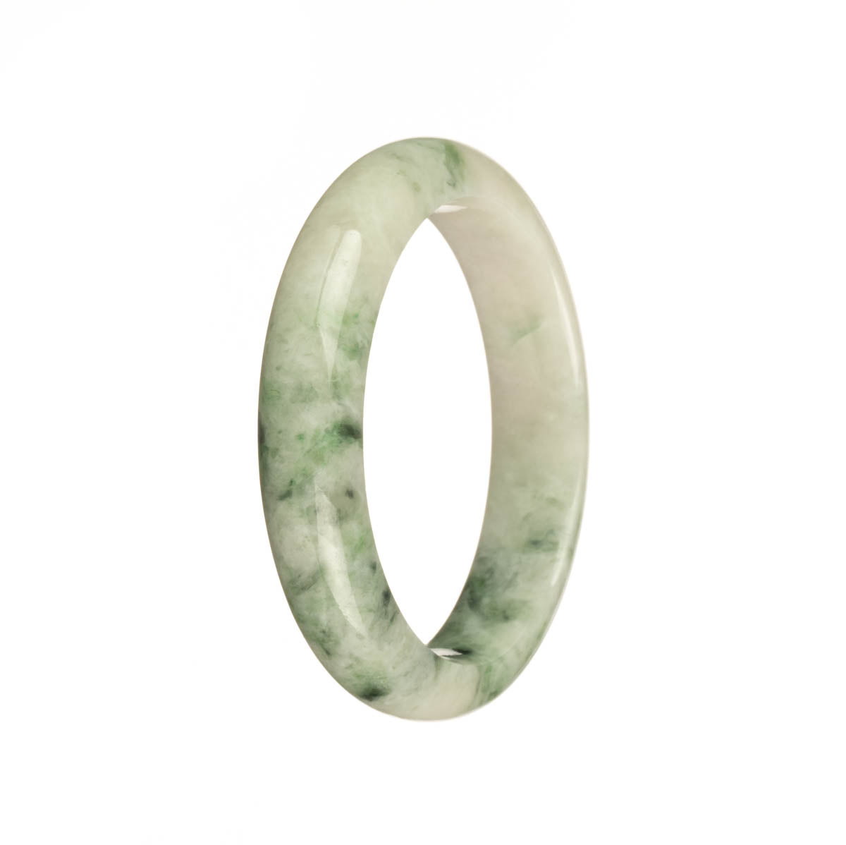 Genuine Grade A White with Green and Apple Green Patterns Jadeite Bangle - 51mm Half Moon