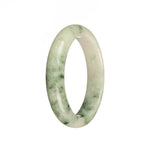 Genuine Grade A White with Green and Apple Green Patterns Jadeite Bangle - 51mm Half Moon