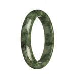 Authentic Type A Green Pattern Jade Bangle - 59mm Half Moon