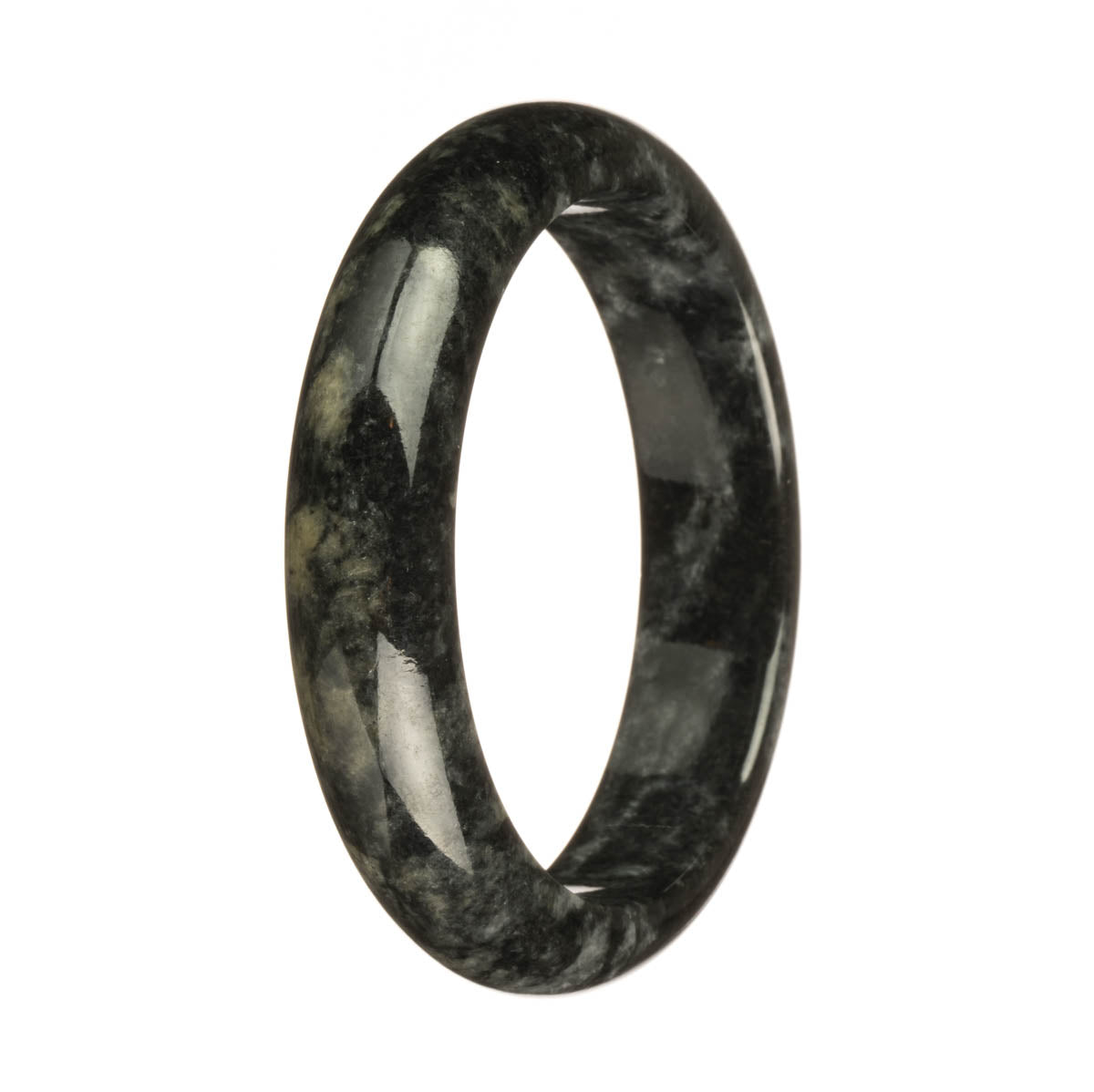 Genuine Grade A Black with Yellow Patches Burmese Jade Bangle - 62mm Half Moon