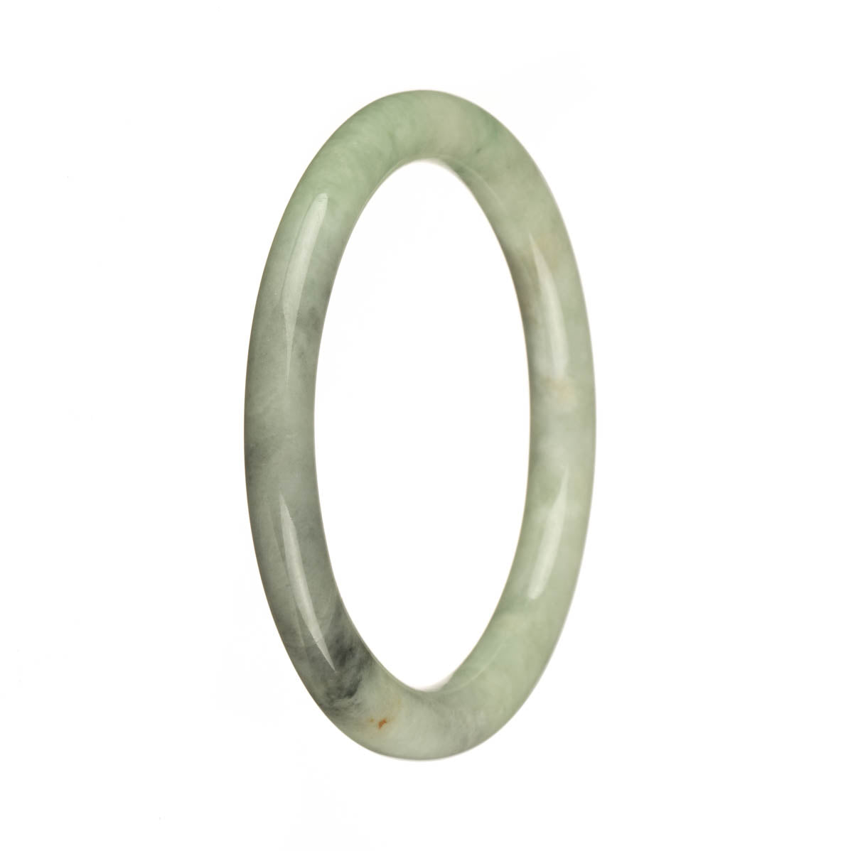 A small round jade bangle with green and grey hues, crafted with high-quality grade A jade. Perfect for adding a touch of traditional elegance to any outfit.