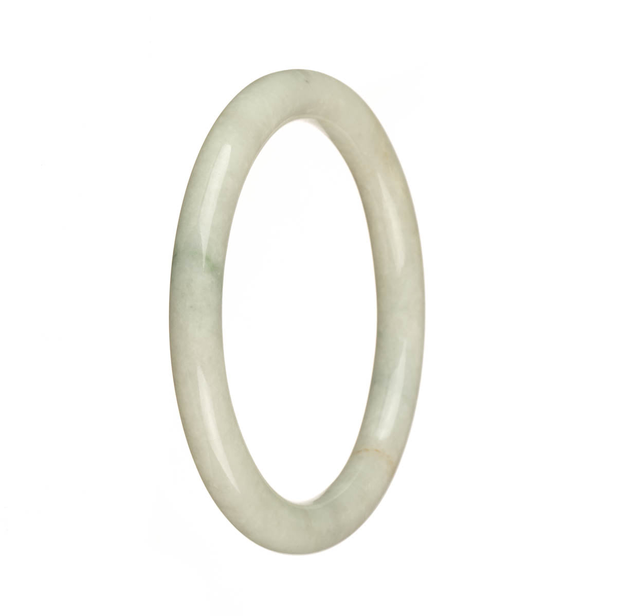 Real Natural White with Green Patterns Jade Bangle - 59mm Petite Round
