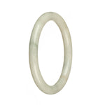 Real Natural White with Green Patterns Jade Bangle - 59mm Petite Round