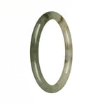 A close-up image of a delicate green and white jade bangle bracelet, with a petite round shape measuring 60mm in diameter. The bracelet is made from genuine grade A jade and is from the MAYS collection.