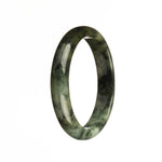 Genuine Grade A Dark Green Pattern Traditional Jade Bracelet - 55mm Half Moon