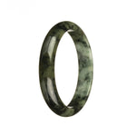 A dark green Burmese jade bangle bracelet with a genuine Type A certification, featuring a 55mm half moon shape.