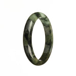 A dark green traditional jade bracelet with a half moon pattern, made from genuine Grade A jade.