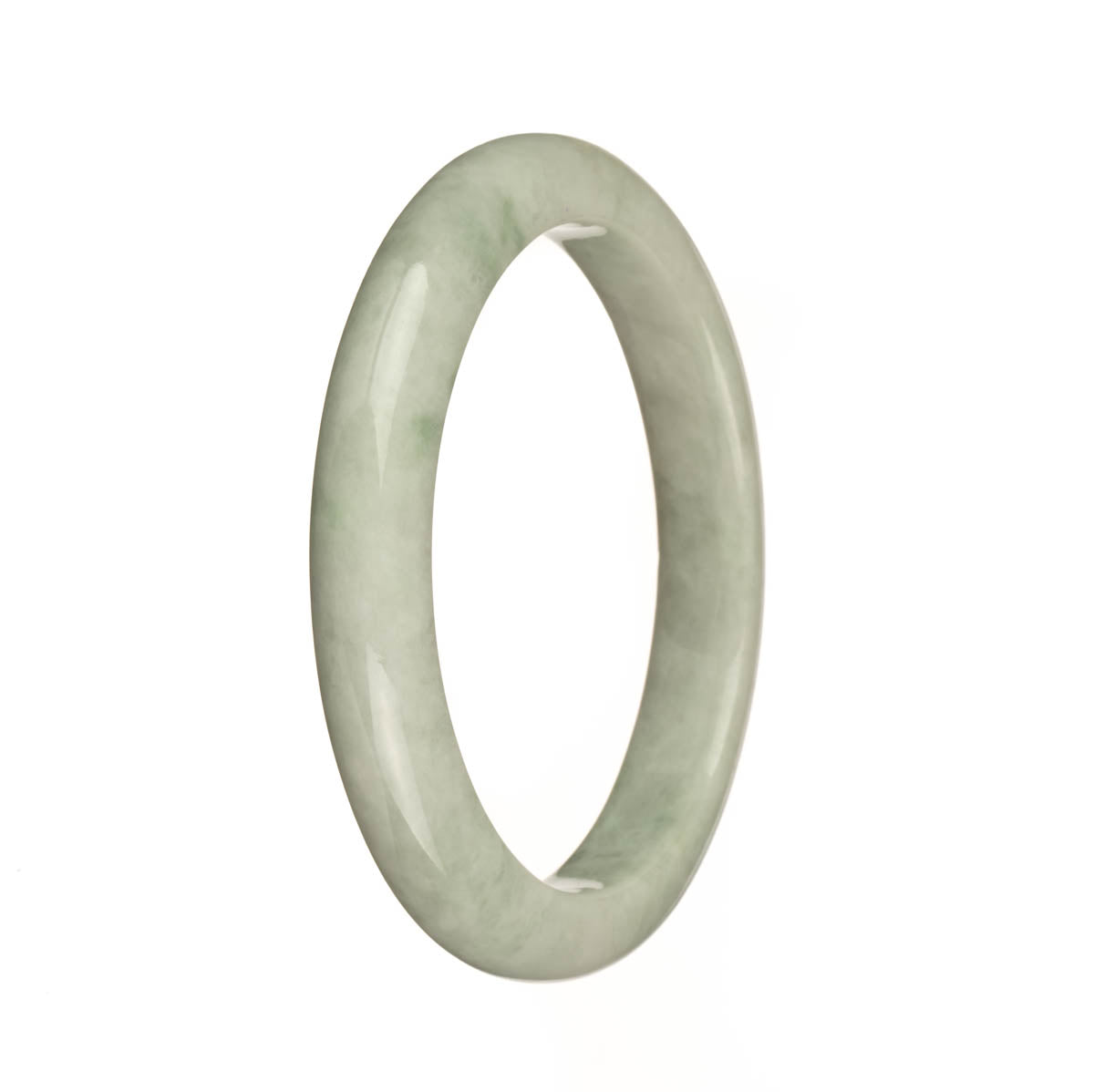 Genuine Type A Pale Green with Green Pattern Burmese Jade Bangle Bracelet - 58mm Semi Round