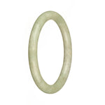 Close-up image of a dainty, round, light green Burmese jade bracelet. The bracelet is made from authentic, natural jade and measures 59mm in size. It is a beautiful piece from MAYS GEMS.