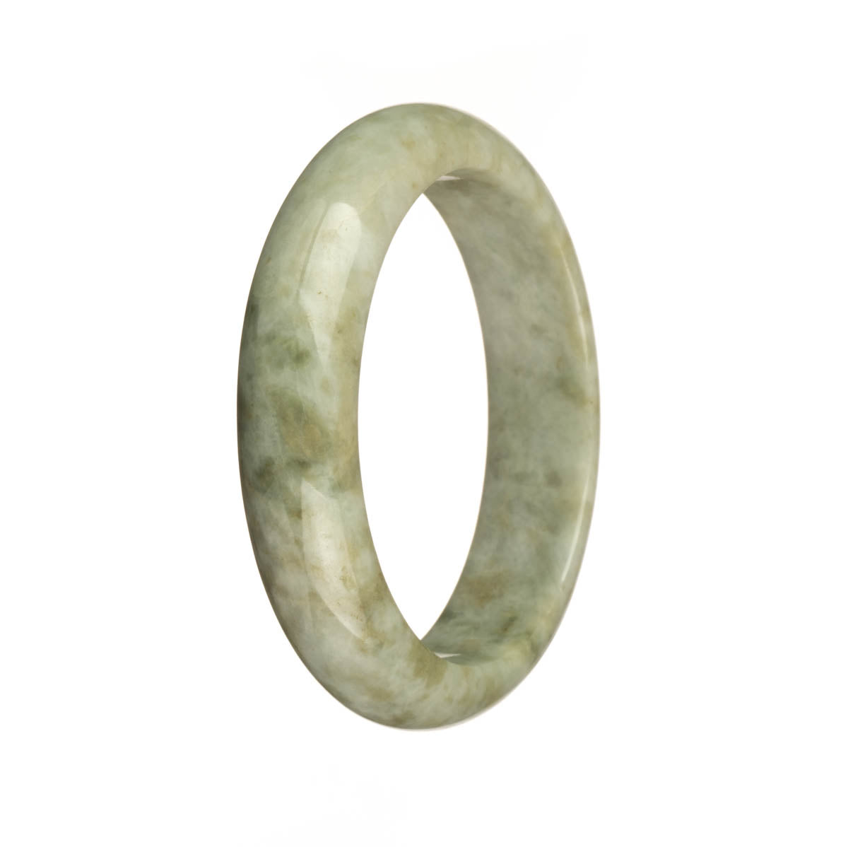 A beautiful half moon shaped Burma Jade bangle with genuine natural grey and brown patterns.