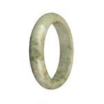A beautiful half moon shaped Burma Jade bangle with genuine natural grey and brown patterns.