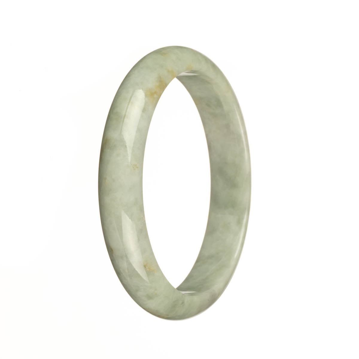 Genuine Grade A Greyish Green with Brown Patterns Burma Jade Bangle Bracelet - 60mm Half Moon