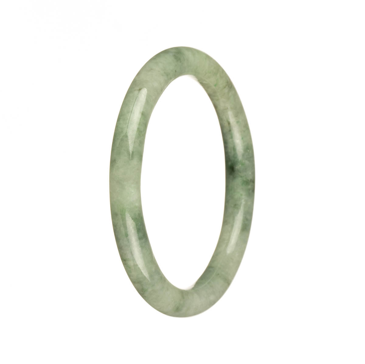 A close-up photo of a delicate green jade bracelet, featuring round beads with a diameter of 56mm. The bracelet is made of high-quality, authentic grade A green jade, and is designed to fit petite wrists. It is a stunning piece of jewelry that adds a touch of elegance to any outfit.