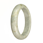 A traditional jade bangle with a grey color and brown patterns, made from genuine Grade A jade. The bangle has a 62mm diameter and a half moon shape. Sold by MAYS.