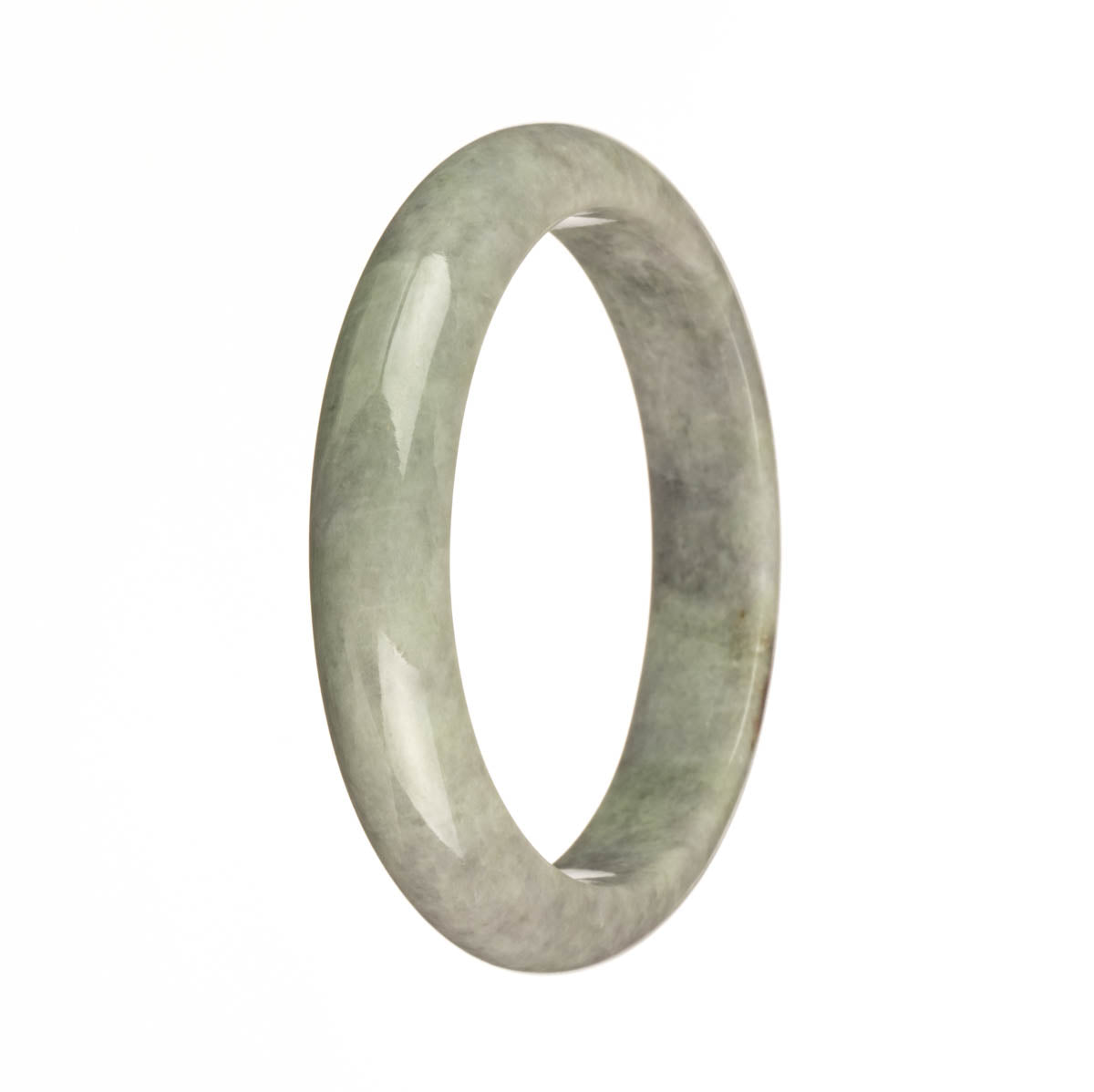 A half moon-shaped greyish lavender jadeite bangle with Grade A certification from MAYS GEMS.