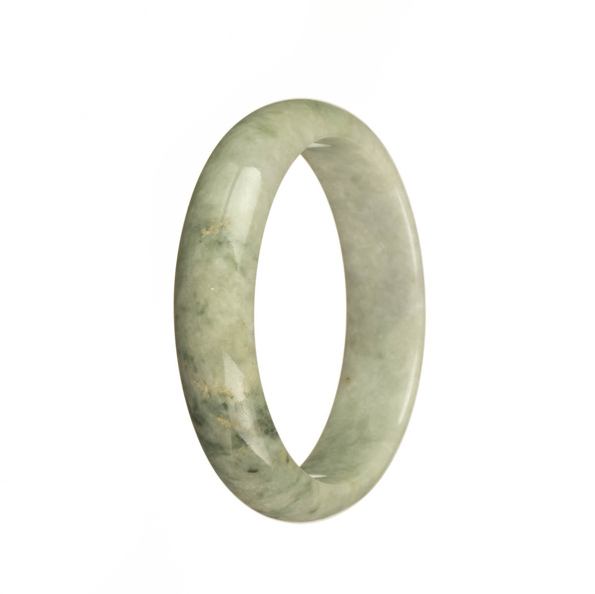 Genuine Type A Grey and Green with Green Patterns Traditional Jade Bangle - 55mm Half Moon