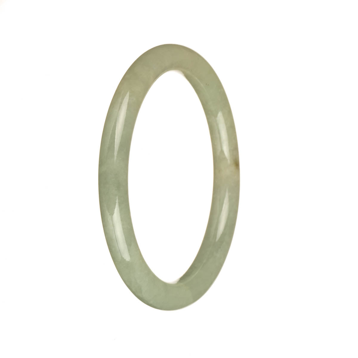 A delicate and elegant pale green jade bangle bracelet with a petite round shape, made from high-quality grade A jade. Perfect for adding a touch of natural beauty to any outfit.