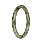 A small, round jadeite bangle with untreated grey color and beautiful olive green patterns.