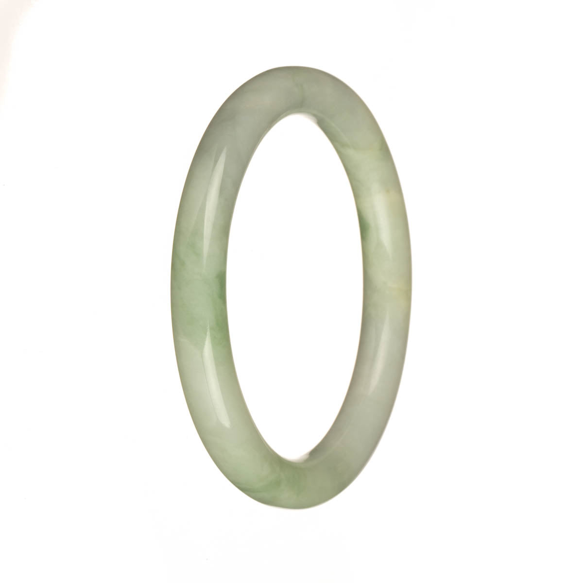 A dainty round jade bracelet in light green and pale green shades.