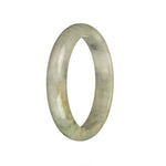 Genuine Untreated Light Grey with Olive Green and Brown Patterns Jadeite Jade Bangle Bracelet - 53mm Half Moon