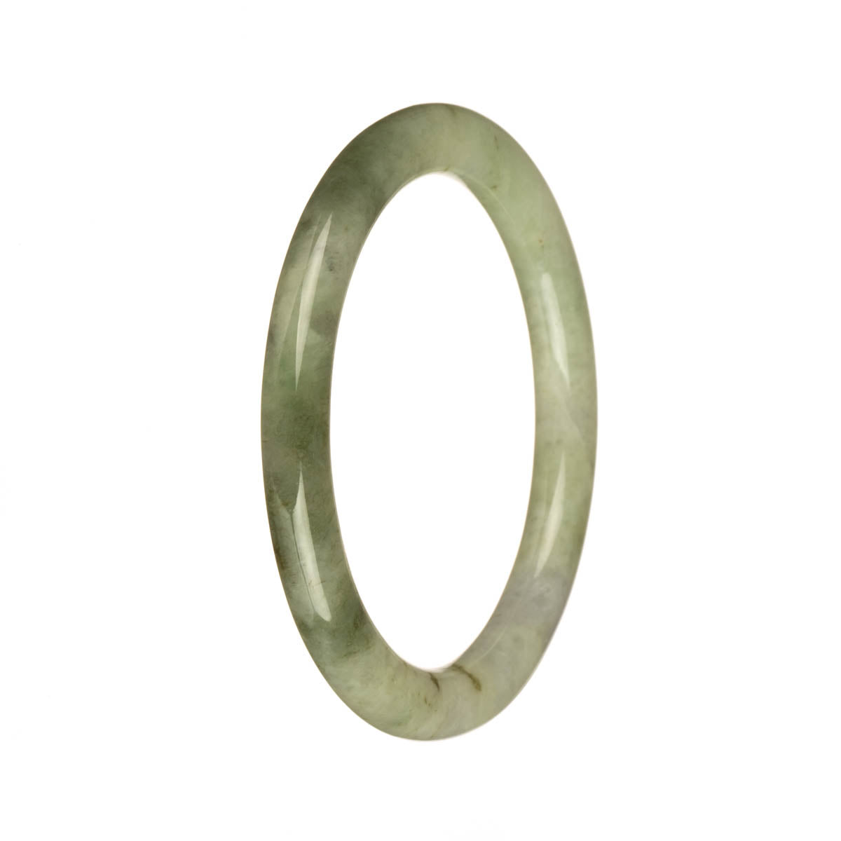 Certified Grade A Light Grey and Pale Green with Olive Green Patterns Burma Jade Bangle - 55mm Petite Round