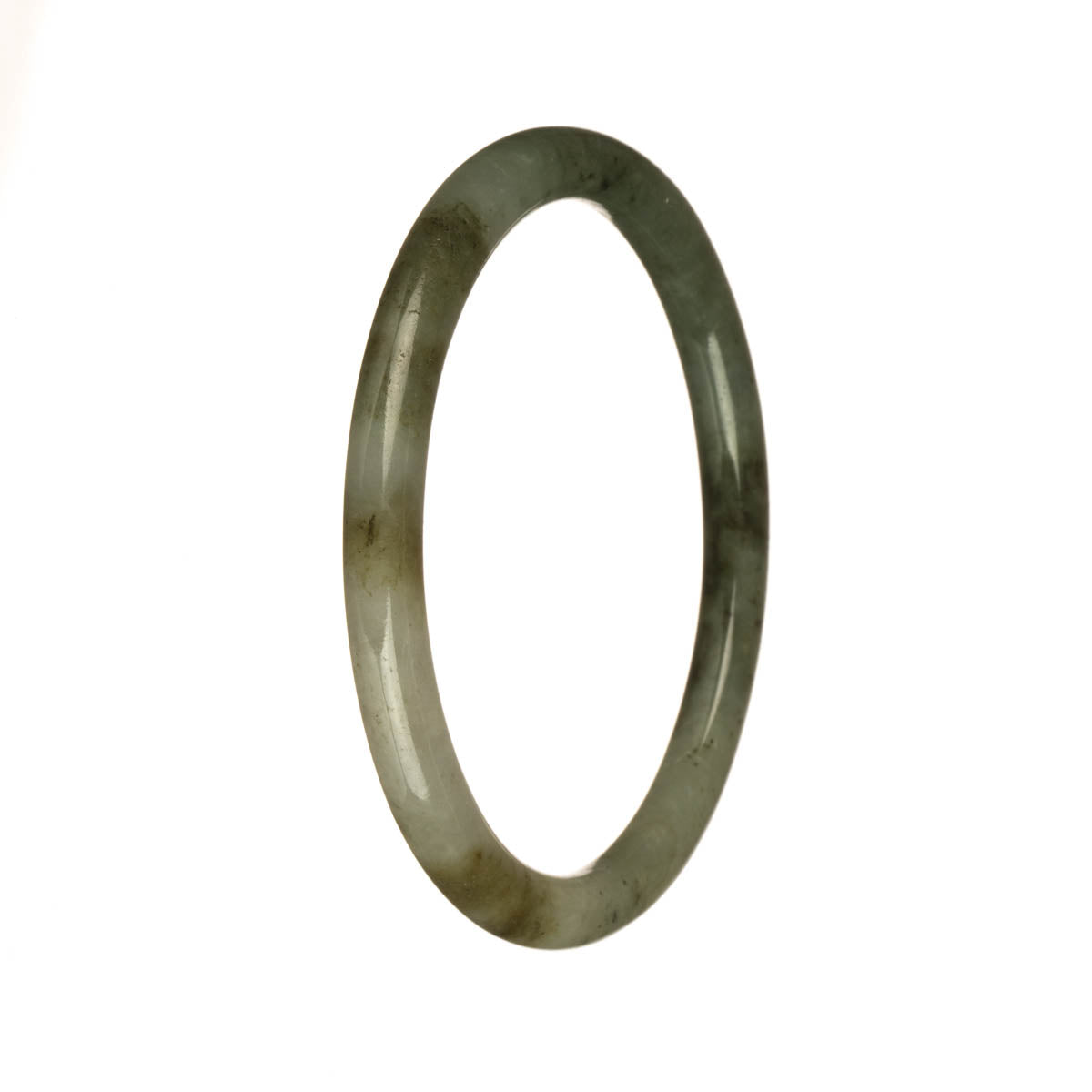 Real Natural Grey and Olive Green with Brown Spots Jade Bracelet - 58mm Petite Round