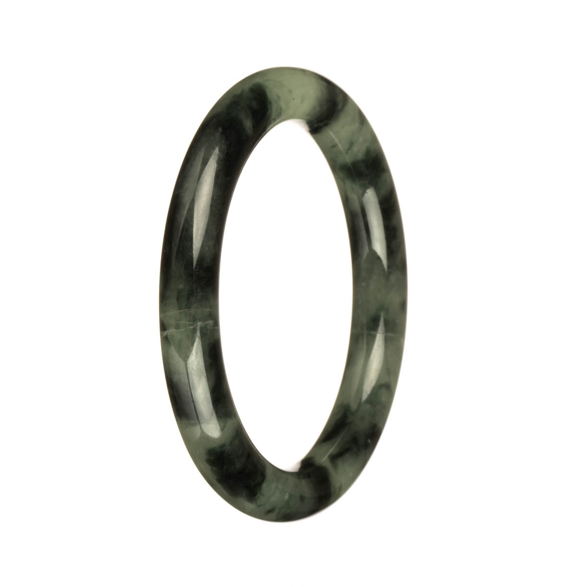 Authentic Natural Pale Green with Deep Green Patterns Traditional Jade Bangle Bracelet - 56mm Petite Round