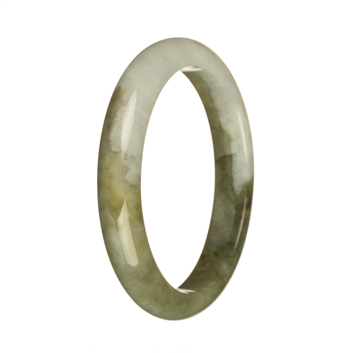 Genuine Grade A Olive Green and Greyish White Burma Jade Bracelet - 60mm Half Moon