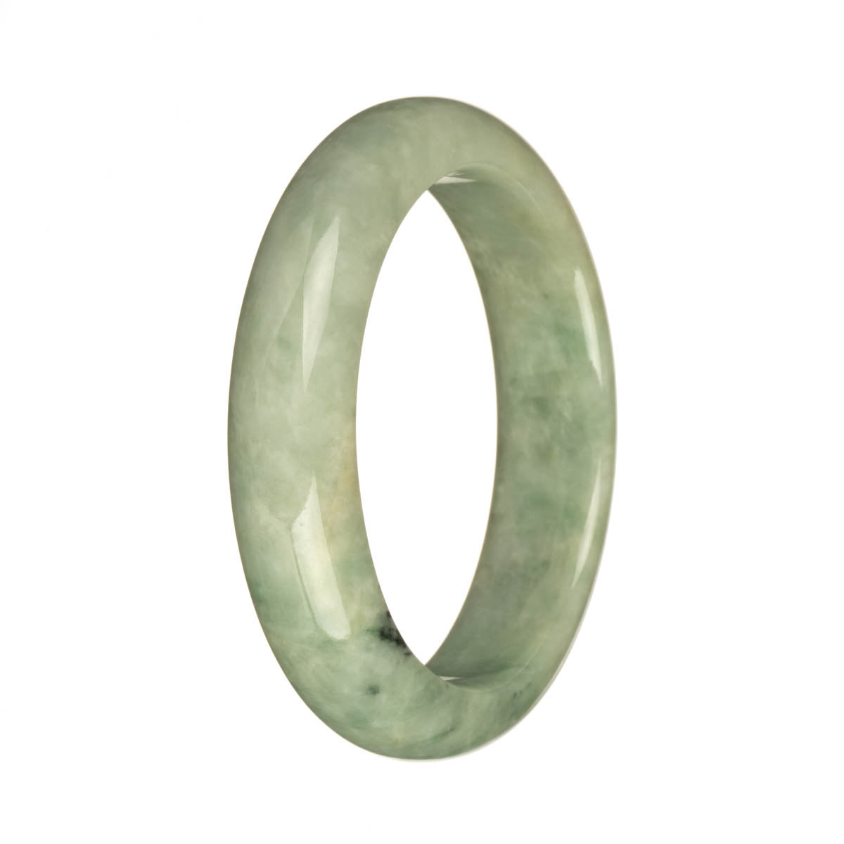 Real Grade A Light Green with Apple Green and Deep Green Patterns Traditional Jade Bracelet - 57mm Half Moon
