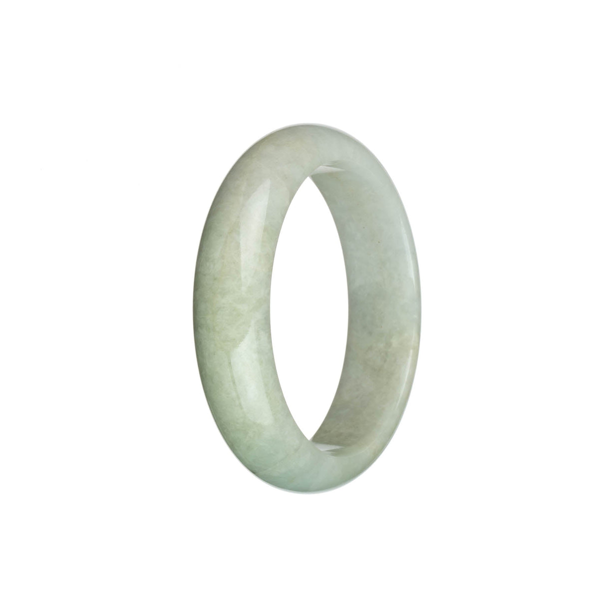 Certified Grade A Pale Green and White Jadeite Bangle Bracelet - 56mm Half Moon