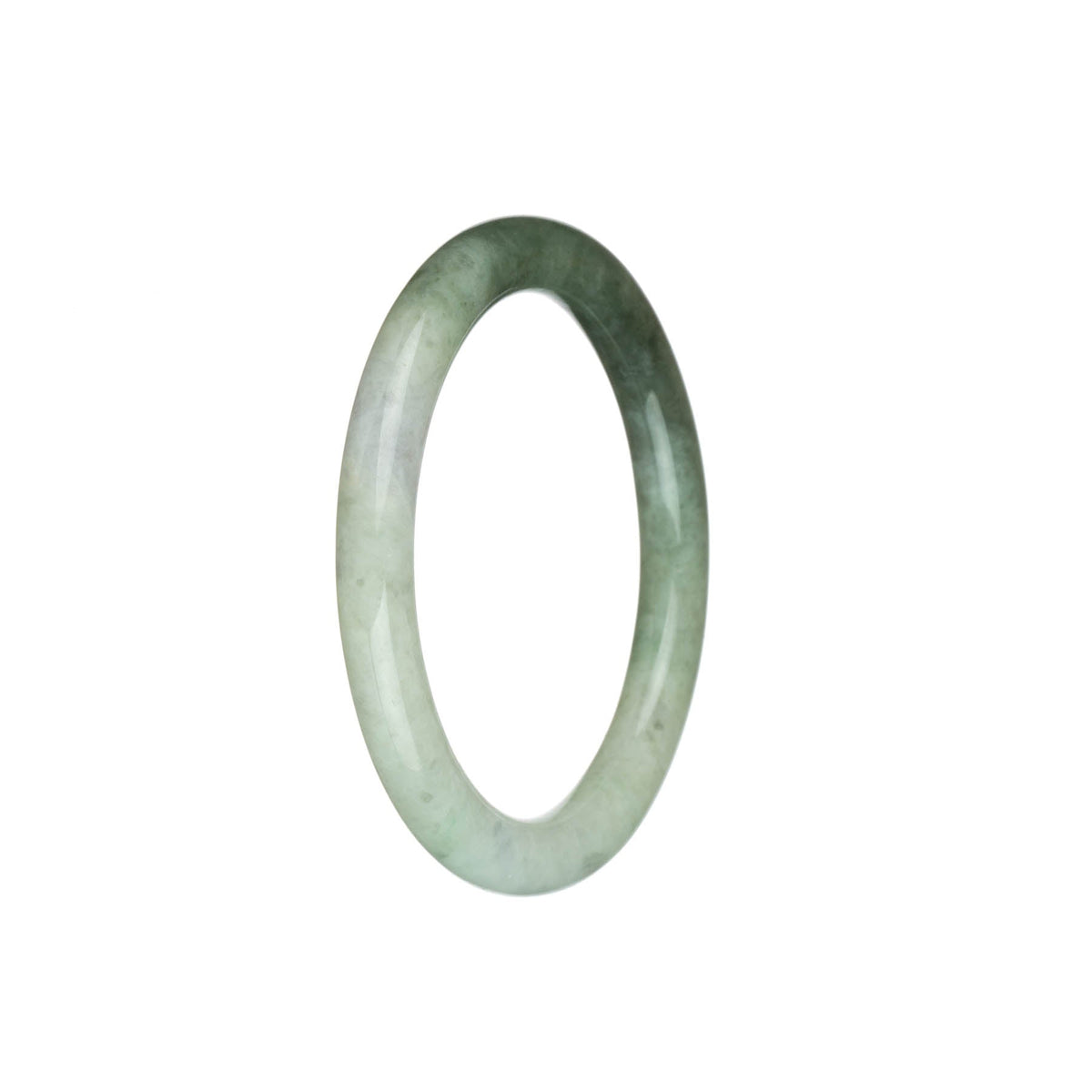 Certified Grade A Green and Pale Green with Brown Patch Traditional Jade Bangle - 55mm Petite Round
