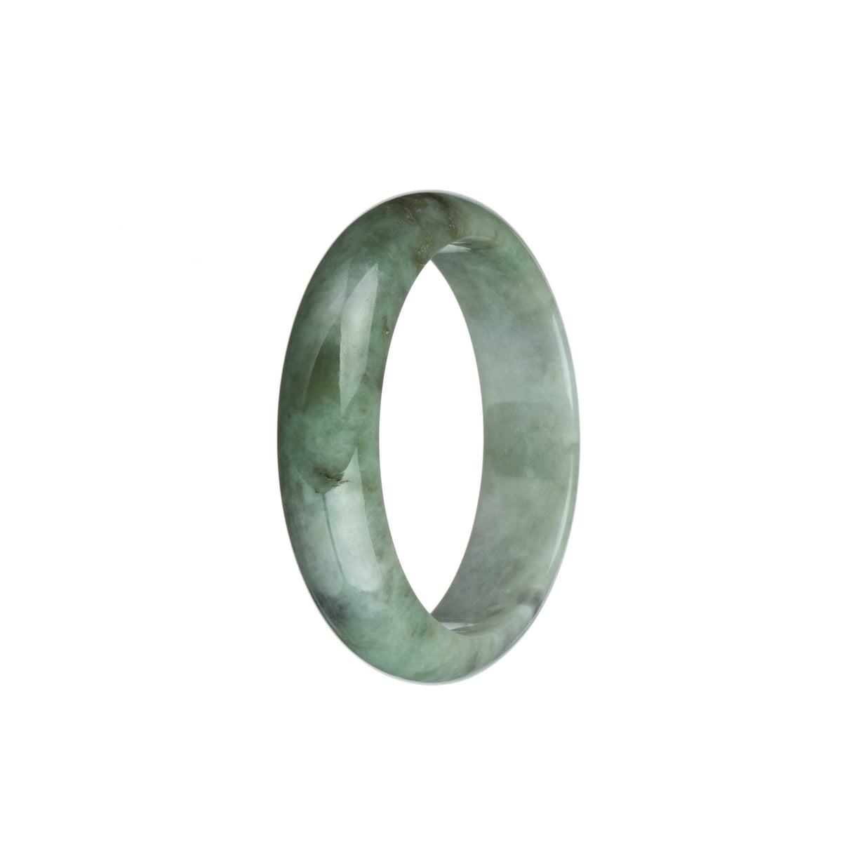 Genuine Type A Green and Light Grey with Brown Patch Traditional Jade Bangle - 53mm Half Moon