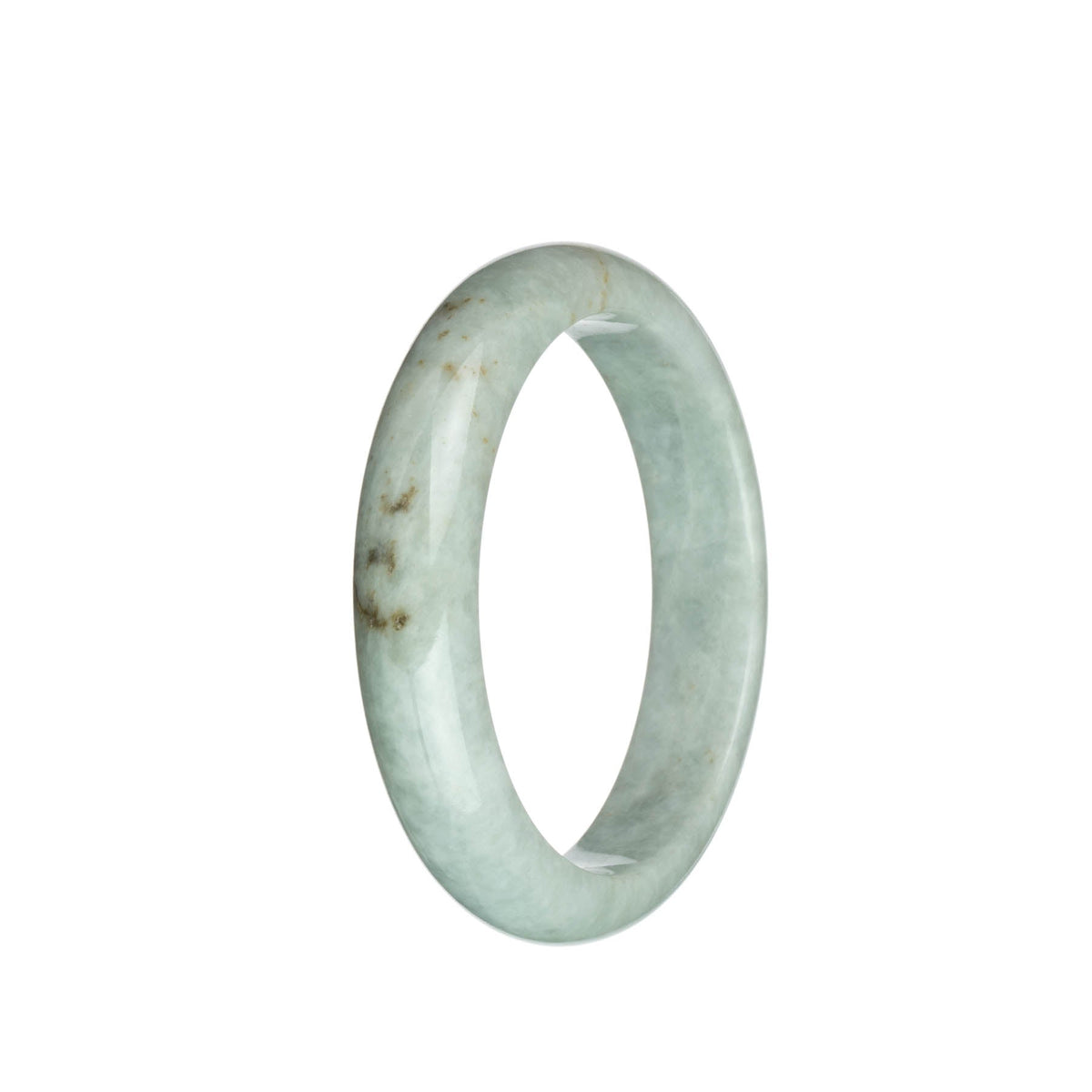 A light grey traditional jade bracelet with a half moon design, measuring 59mm. Certified Grade A.