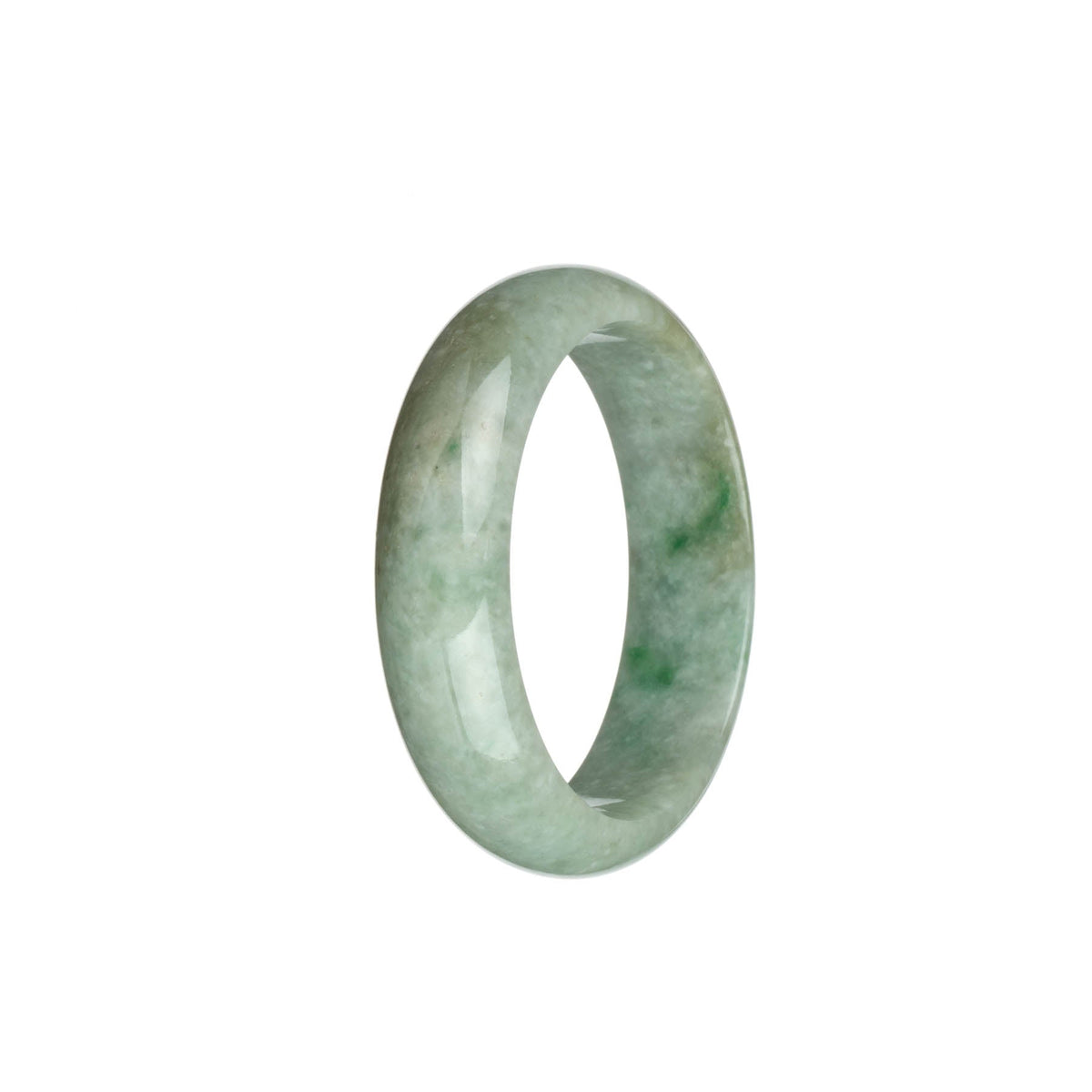 Real Grade A Light Grey with Emerald Green Patterns and Light Brown Patches Burmese Jade Bracelet - 51mm Half Moon