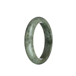 A close-up image of a jadeite bracelet with a half-moon shape. The bracelet is made of genuine grade A grey jadeite with brown spots. The size of the bracelet is 57mm.