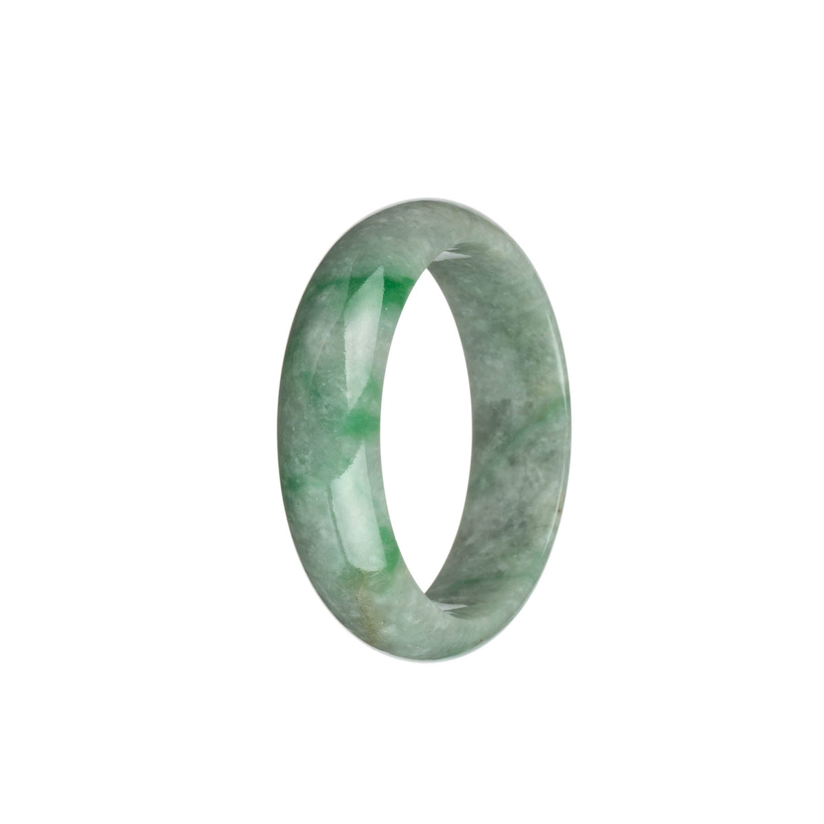 Genuine Natural Light Grey with Emerald Green Patterns and Light Brown Patches Burmese Jade Bangle Bracelet - 51mm Half Moon