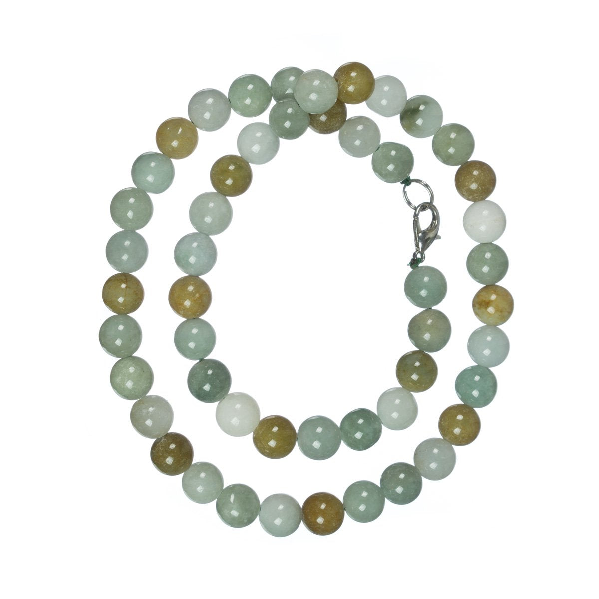 Green with White and Yellow Jadeite Jade Bead Necklace
