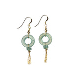 Icy Bluish Green Jade Gold Drop Earrings