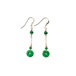 Emerald Green Jade Gold Drop Earrings