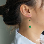 Emerald Green Jade Gold Drop Earrings