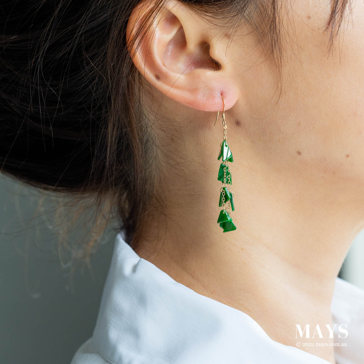 Imperial Green Jade Gold Drop Earrings