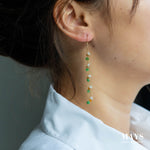 Mixed: Green White Yellow Jade Gold Drop Earrings