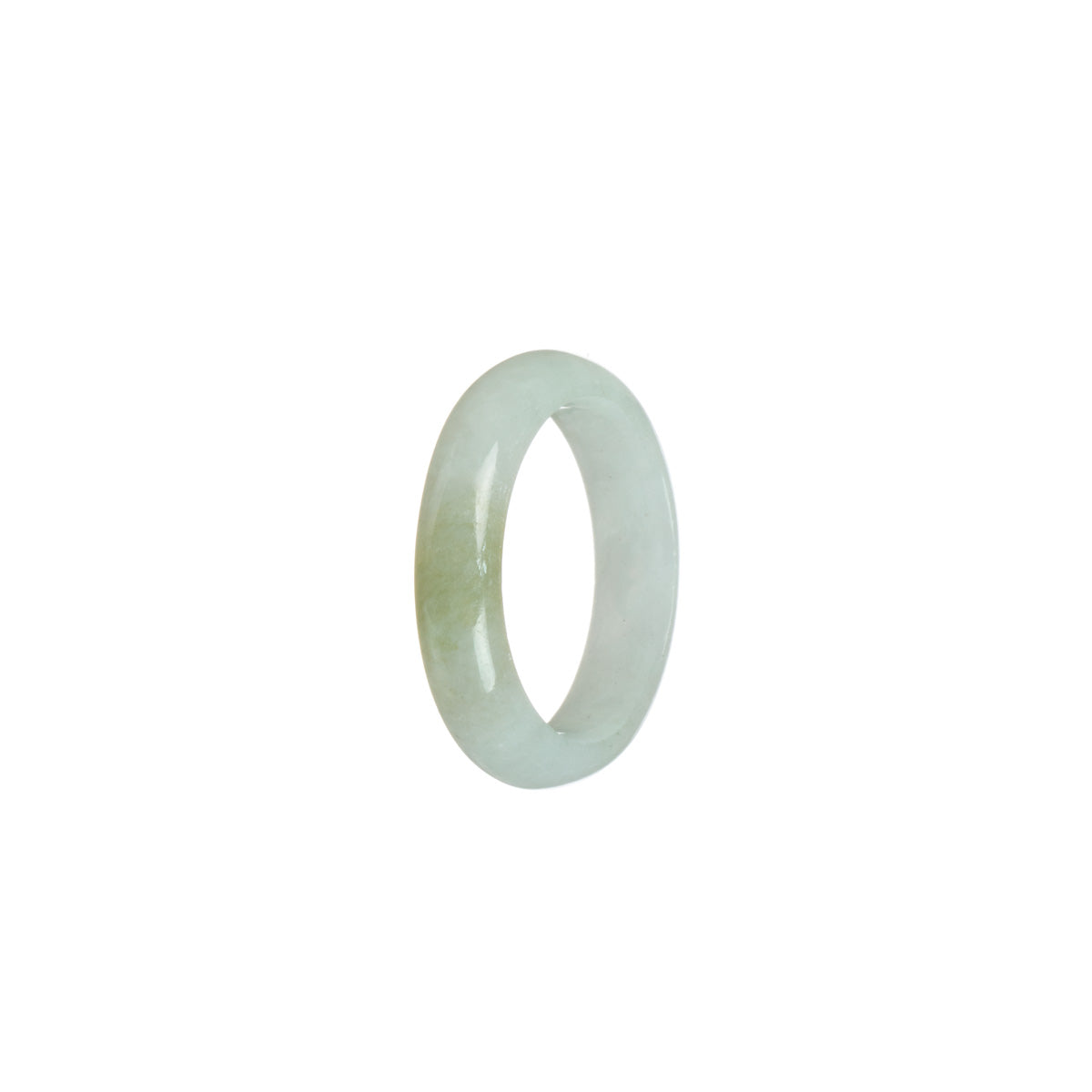 Genuine White with Pale Green Burmese Jade Ring- Size S 1/2
