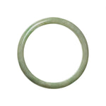 A close-up image of an authentic Grade A green traditional jade bangle, with a half-moon shape and a diameter of 55mm. This exquisite piece is sourced from MAYS GEMS.