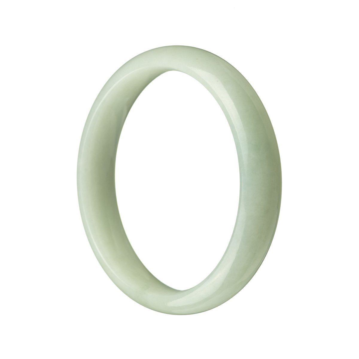 A pale green Burma jade bracelet with a genuine Grade A half moon design measuring 56mm. Exquisite craftsmanship by MAYS.