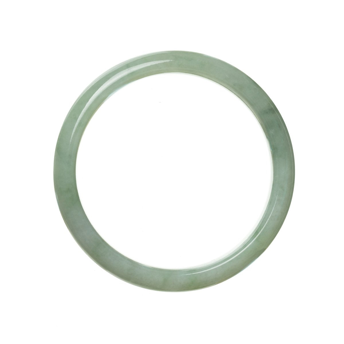 An authentic light green Burma jade bangle bracelet with a half moon design, measuring 56mm. Handcrafted by MAYS™.