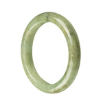 A semi-round, 57mm green jade bangle with a genuine Type A quality. Perfect for adding a touch of elegance to any outfit.