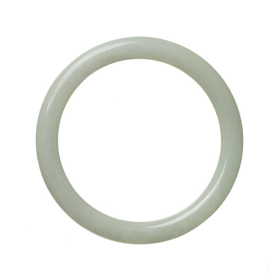 A round white Burmese jade bracelet with an authentic and natural appearance, measuring 59mm in diameter. Sold by MAYS GEMS.